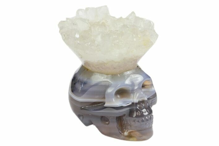 Polished Agate Skull with Quartz Crown #181973